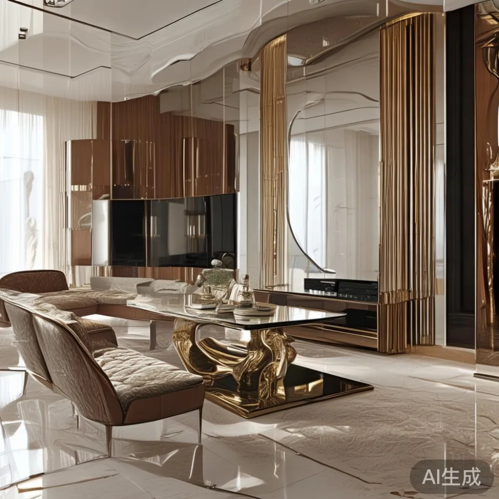 صورة واقعية للحجرة المعيشة الفاخرة في دبي بتصميم عصري ومفروشات MIDHILL